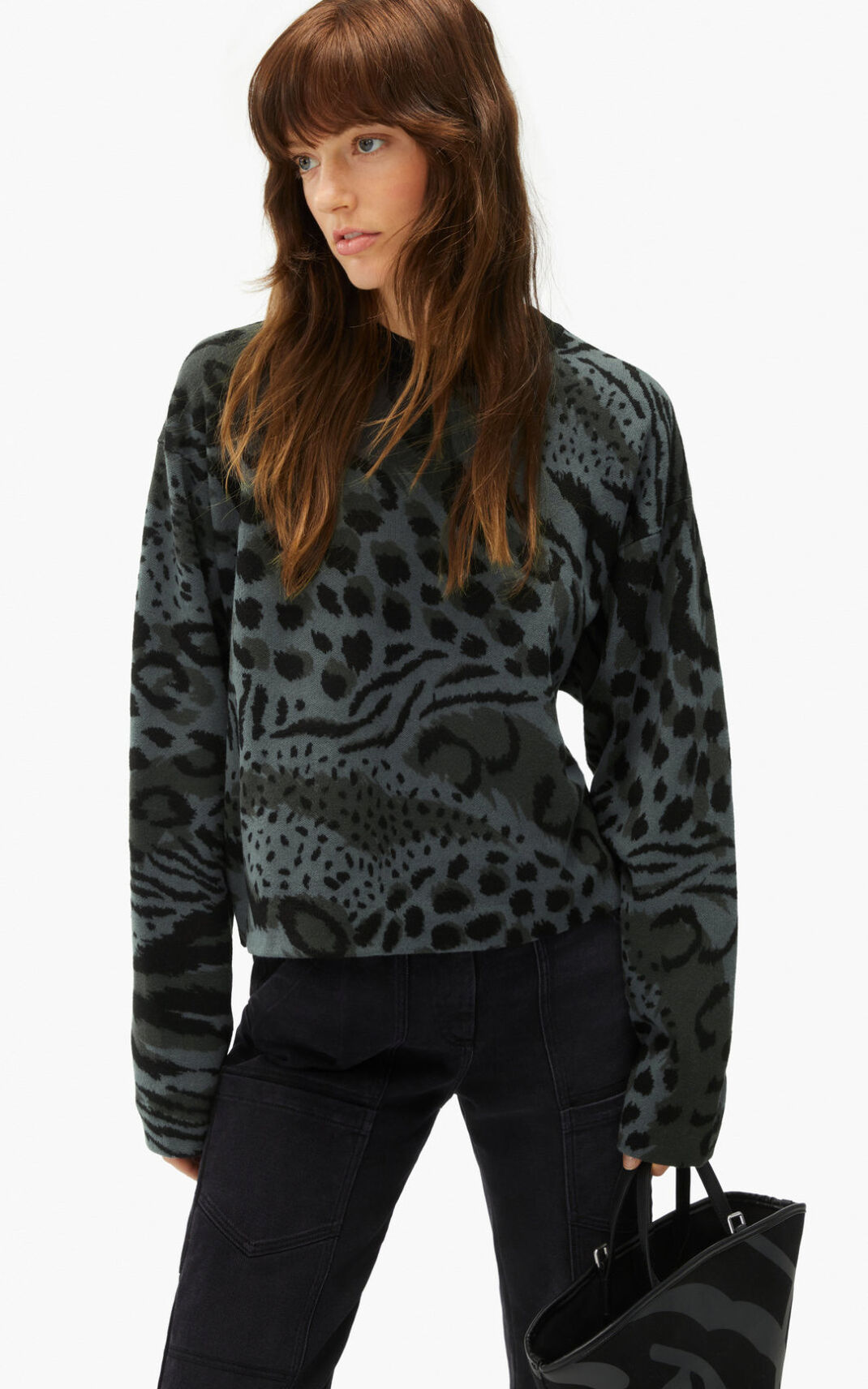 Kenzo Archive Leopard merino wool Jumper Grey For Womens 0371HTODK